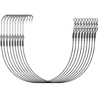 Imagem de SEAOWL O'Shaughnessy Forged Hook Rig Leader Wire, Black Nylon Coated Stainless Steel Long Straight Shank J Hooks Rig Leader for Saltwater Freshwater Surf Fishing (2/0-9'' -13 kg, 8 peças)