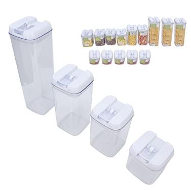 Imagem de aqxreight Frasco Selado Retangular de 14 Unidades Com Tampa Recipiente de Grãos de Leite Em pó Acessório de Cozinha Tampa Preta Tempo de Fivela Transparente e Design Fácil de Usar Com Tempo de (Capa