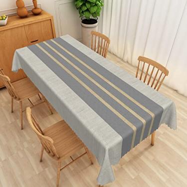 Imagem de SIEDYCV Toalha de mesa retangular listrada cinza amarela 177 x 300 cm toalha de mesa de tecido cinza rústico poliéster reutilizável capa de mesa impermeável para sala de jantar, cozinha, festa