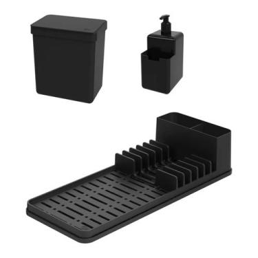 Imagem de Kit Escorredor Louça c/ Tapete Lixeira Porta Detergente Coza