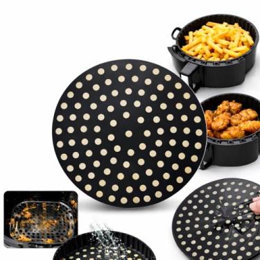 Imagem de Protetor de Silicone para Air Fryer Redondo Preto Reutilizável, Antiaderente e Resistente ao Calor, Evita Sujeira, Facilita a Limpeza e Protege a Fritadeira