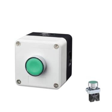 Imagem de AXPTI XB2 Botão de metal caixa de controle Start Stop Símbolo de identificação industrial auto reset interruptor de parada circular de emergência (1 furo)