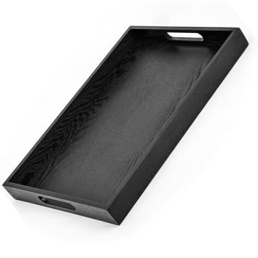 Imagem de Bandeja de madeira para servir com alças, bandeja de mesa de centro de 42 cm para uso diário, bandeja de madeira estilo fazenda para café da manhã, almoço, jantar, decoração de mesa de jantar, cozinha