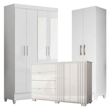 Imagem de Guarda Roupa Com Espelho Infantil Madri Com Cômoda Texas E Armário Mul