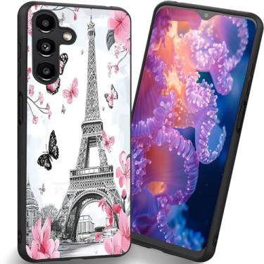 Imagem de RUUHLJLET Projetada para Samsung Galaxy A17 5G de 6,7 polegadas, a capa fosca macia oferece proteção total (borboleta Sakura Torre Eiffel)
