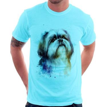 Imagem de Camiseta Cachorro Shih Tzu Watercolor - Foca na Moda, Azul claro, P