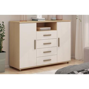 Imagem de Cômoda de Quarto Berlim c/ 2 Portas 1 Nicho e 4 Gavetas Freijo/White Laca - Genialflex