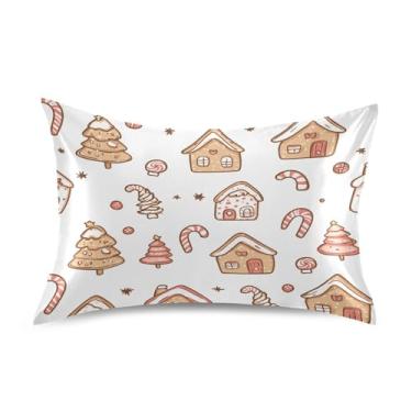 Imagem de Blueangle Fronha de cetim de biscoito de gengibre para cabelo e pele, fronha de seda, tamanho padrão (50,8 x 66 cm) - Capas de travesseiro de cetim refrescantes com fecho de envelope (111)