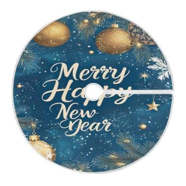 Imagem de Blueangle Saia dourada de poliéster macio com estrelas de flocos de neve de 118 cm para decoração de árvore de Natal (353)