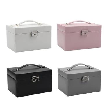 Imagem de CUOFYUNL Organizador de joias de 3 camadas, grande capacidade, caixa de joias, brincos, colar, porta anéis com espelho de maquiagem e estojo com fechadura, gaveta de joias de (Branca)