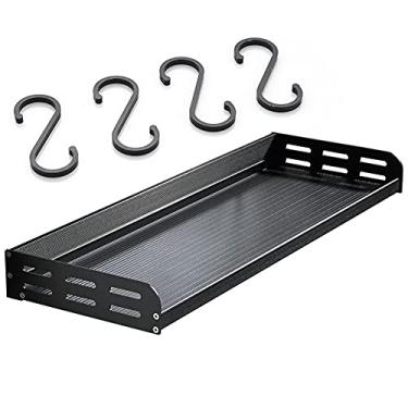 Imagem de Suporte de forno de micro-ondas prateleira de parede, rack de armazenamento de cozinha de alumínio com ganchos, carga 29,9 kg, sem perfuração, preto (profundidade 20,3 cm) (prata 20 x 70 cm)