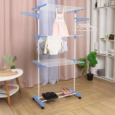 Imagem de Varal De Chão 3 Andares Roupa Calcinha Grade Dobrável Portátil e Com Rodinhas(AZUL)