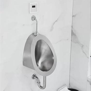 Imagem de pcagfaajmh Mictório de descarga masculino montado na parede, mictório de aço inoxidável 304, mictório de vaso sanitário público, respingo comercial - mictório com sensor, para hotel/bar/aeroporto