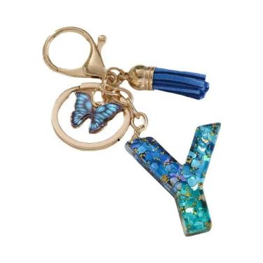 Imagem de Chaveiro De Letra Inicial Com Borboleta Azul Royal E Franjas, Acessóri