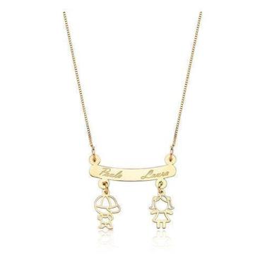 Imagem de Gargantilha Canga Pingente 2 Filhos Nomes Ouro Puro 10k - MAEHLER Arte