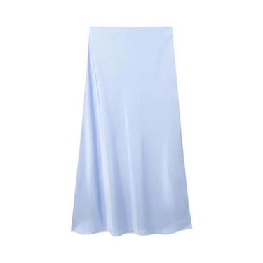 Imagem de Saia Midi De Cetim De Cintura Alta Para Mulheres, Casual, Estilo De Ru
