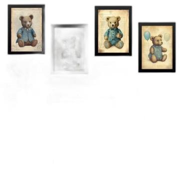 Imagem de Kit 4 Quadros Quarto Bebê Ursos Vintage 24X18Cm