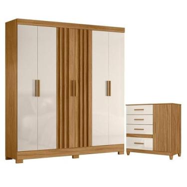 Imagem de Guarda Roupa Casal Valença e Cômoda Vênus com pés Freijó Off White  Mo