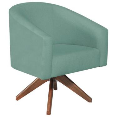 Imagem de Poltrona Luiza Base Giratória de Madeira Linho Azul Turquesa - Doce So