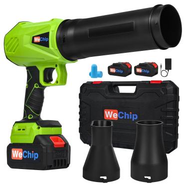 Imagem de WeChip Soprador de folhas sem fio – 3 tubos de ar para ajuste, atualização de pressão de ar de 900 g/velocidade do vento de 145 mph, 2 baterias de substituição, soprador portátil, limpeza de pátio e
