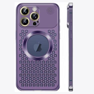 Imagem de HUHUCASE Adequada para capa de telefone iPhone, capa de aromaterapia, lente de malha de metal, etiqueta magnética de orvalho capa protetora com fivela de mola (roxo, iPhone 15Plus)