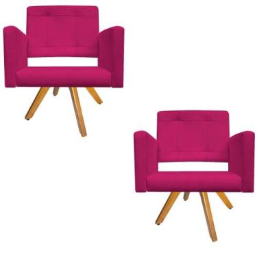 Imagem de kit 02 Poltronas Gênesis Base Giratória de Madeira Suede Pink - Doce S