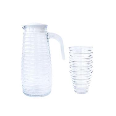 Imagem de Jarra de vidro com tampa de 1 litro e jogo de 6 copos 250ml colméia ly