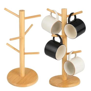 Imagem de Toyosport 2 peças de suporte de caneca em forma de árvore de madeira, rack de secagem de copo com 6 ganchos, suporte de donut, balcão de cozinha de 34,3 cm para exibição de caneca de café, suporte de