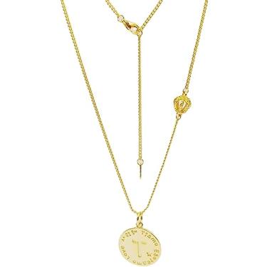 Imagem de CjCyFairy S925 Prata Esterlina 26 Letras Redondo Marca Suéter Corrente Feminino Americano Vintage Moda Hip-Hop Colar 42 cm + 5 cm Banhado a Ouro 18K (T, ouro)..