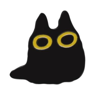 Imagem de Broche De Esmalte Gato Preto Desenho Animado Olhos Grandes Gatinho Ani