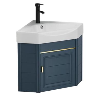 Imagem de Combo de pia de vaso de banheiro moderno, penteadeira montada no canto com torneira de água quente e fria, lavatório de lavatório com economia de espaço para espaços pequenos, perfeito para banheiros