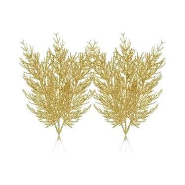 Imagem de Galhos De Pinheiro Com Glitter Dourado, Plantas Artificiais, 5/10 Peça