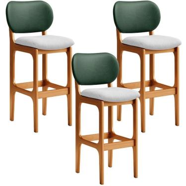 Imagem de Kit 3 Banquetas Alta Betta Imbuia Facto Verde Linho Cinza