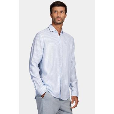 Imagem de Camisa Aramis Manga Longa Viscolinho Listrado Azul Claro-Masculino