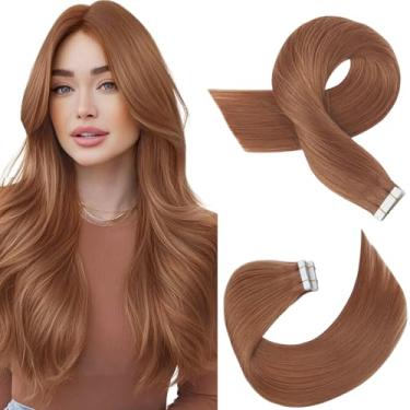 Imagem de Moresoo Extensões de cabelo humano com fita adesiva invisível em extensões de cabelo humano marrom cobre Remy extensões de cabelo de trama de cabelo humano real fita dupla face para mulheres #330 50