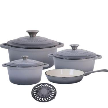 Imagem de Jogo de Panelas Ferro Fundido Esmaltado 4 peças Cinza - ce