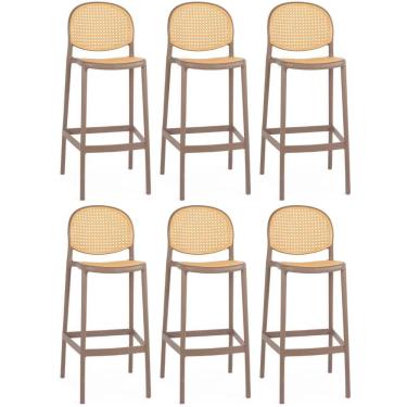 Imagem de Kit 6 Banqueta Alta Com Encosto Roma Em Polipropileno - Marrom Claro