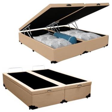 Imagem de Cama Box Baú Queen Bipartido Sintético Mega Cama Bege 158x198x45cm