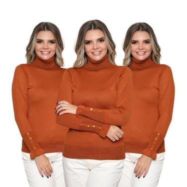 Imagem de Kit 3 Blusas Feminina Manga Longa com Botão Sueter Tricô Inverno 2024 