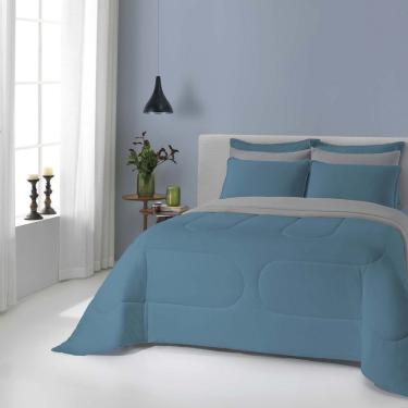 Imagem de Edredom Liverpool Casal Padrão 1 Peça Dupla Face Tecido Malha Fio 30/1 Penteado 100% Algodão - Azul Cobalto/cinza