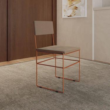 Imagem de Cadeira de Jantar Industrial Vitória Estofada Veludo Base Cobre para Mesa Sala de Jantar-cobre/bege