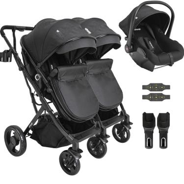 Imagem de Carrinho Kiddo para Gemeos com Bebe Conforto Colinho Vox II Preto