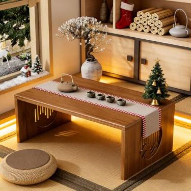 Imagem de YHGSYXL Mesa de centro japonesa dobrável sem montagem, pequena mesa de centro de madeira maciça, mesa de meditação para sentar no chão, sala de chá, sala de chá, sala de jantar, portátil e fácil de