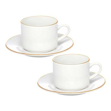 Imagem de Jogo 2 Xícara De Chá Porcelana Borda Dourada Com Pires Café Royal Premium 200ml Haüskraft