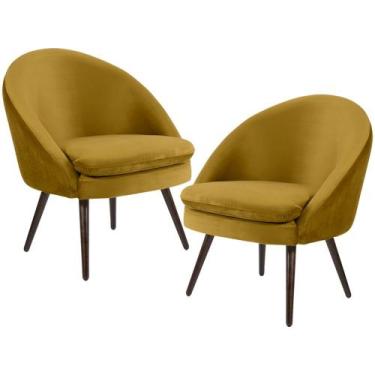 Imagem de Kit 02 Poltronas Decorativas Fixa Pés Palito Rafa C06 Veludo Mostarda 