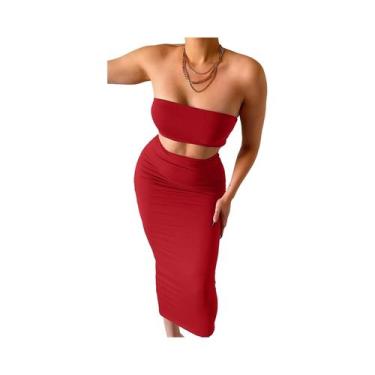 Imagem de Conjunto Elegante De Top Cropped sem alça E Saia Longa Para Mulheres -