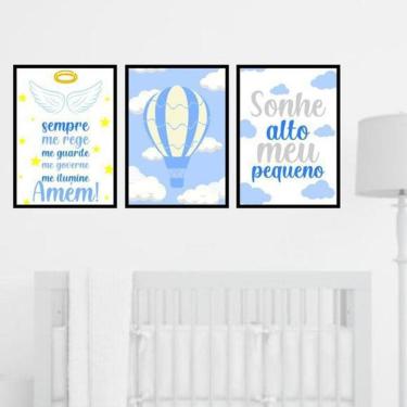 Imagem de Kit 3 Quadros Decorativos Sonhe Alto Anjo Da Guarda 34x23cm