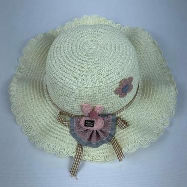 Imagem de Chapéu De Palha Sintética Infantil Moda Praia Com Coelhinho Com Elásti