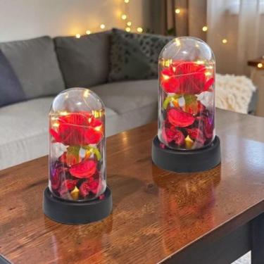 Imagem de Kit 2 Rosa Na Cúpula Led Luminária Redoma Encantada Rosa - Art House