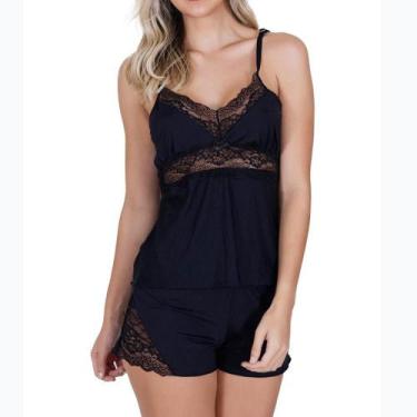 Imagem de Short Doll Velffer VF - 36 Microfibra e Renda, Preto, G